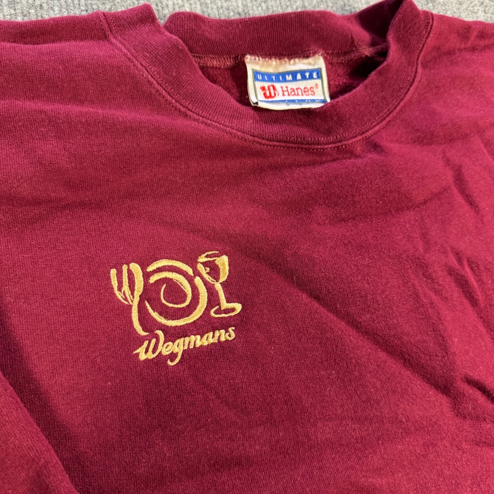 Vintage 90s Hanes Wegmans Sweatshirt Cotton Blend Maroon XL Gorpcore
